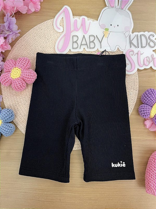Bermuda Biker em Soft Line Preto Kukiê Infantil Menina