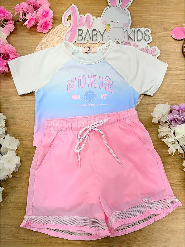 Conjunto de Blusa em Malha com Proteção UV50+ e Shorts em Air Tech e Tela Kukiê Infantil Menina
