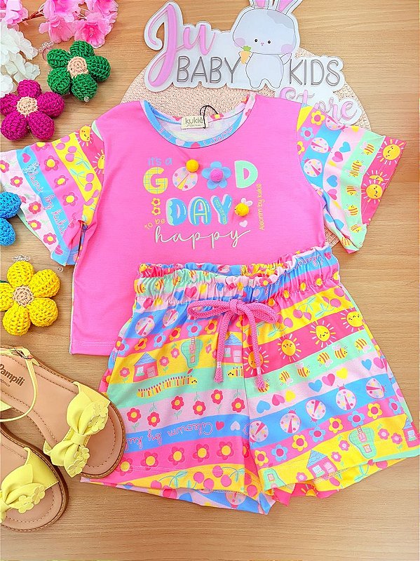 Conjunto de Blusa e Shorts em Malha Fresh Kukiê Infantil Menina