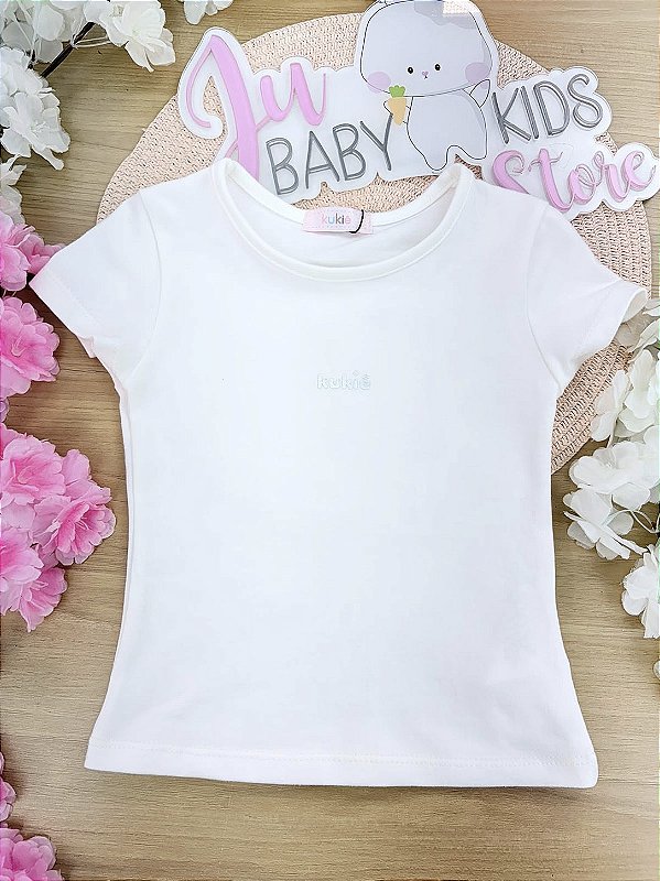 Blusa em Cotton Off White Kukiê Infantil Menina