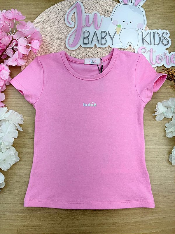 Blusa em Cotton Rosa Kukiê Infantil Menina