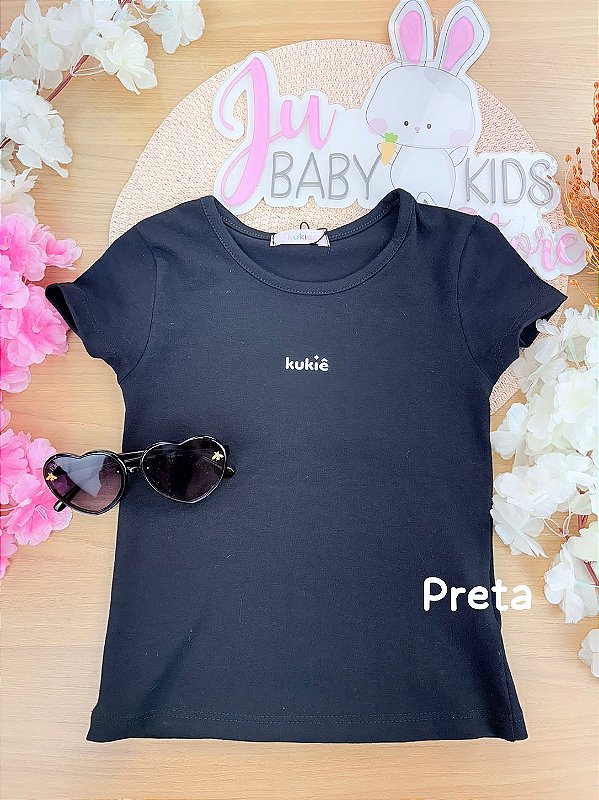 Blusa em Cotton Preta Kukiê Infantil Menina