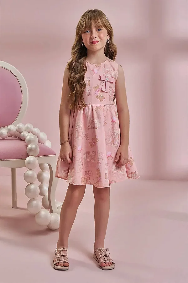 Vestido em Light Peach Kukiê Infantil Menina