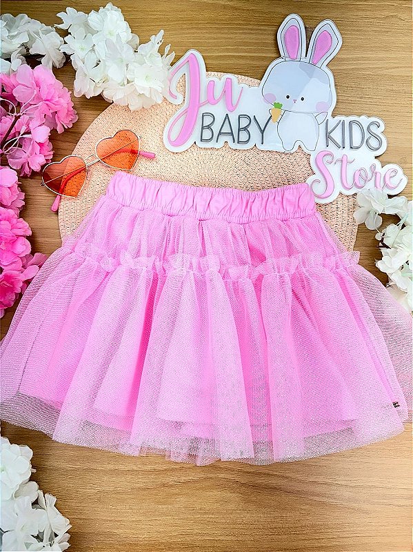 Saia em Tule com Brilhos e Shorts Embutido Cinti Infantil Menina