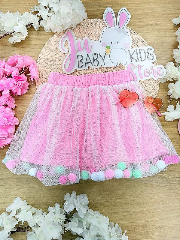 Saia com Shorts Embutido Pompons Cinti