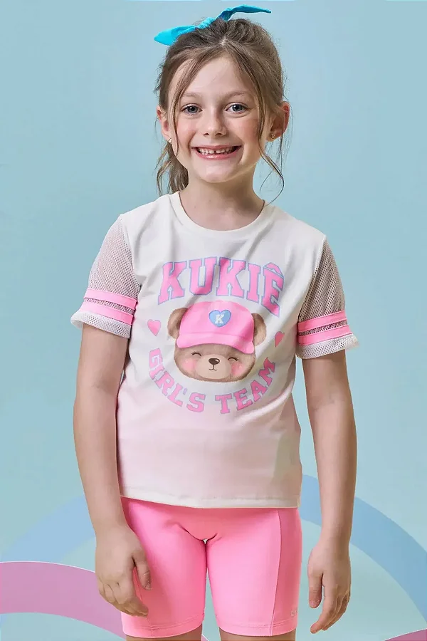 Blusa em Meia Malha e Tela Kukiê Infantil Menina
