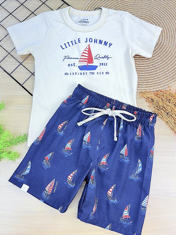 Conjunto de Camiseta em Meia Malha e Bermuda em Nylon Ergonomic com Elastano Johnny Fox Menino
