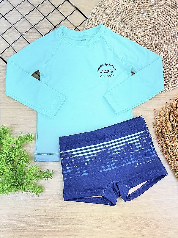 Conjunto de Camiseta e Sunga em Malha Uv Dry com Proteção UV50+ Johnny Fox Teen Menino
