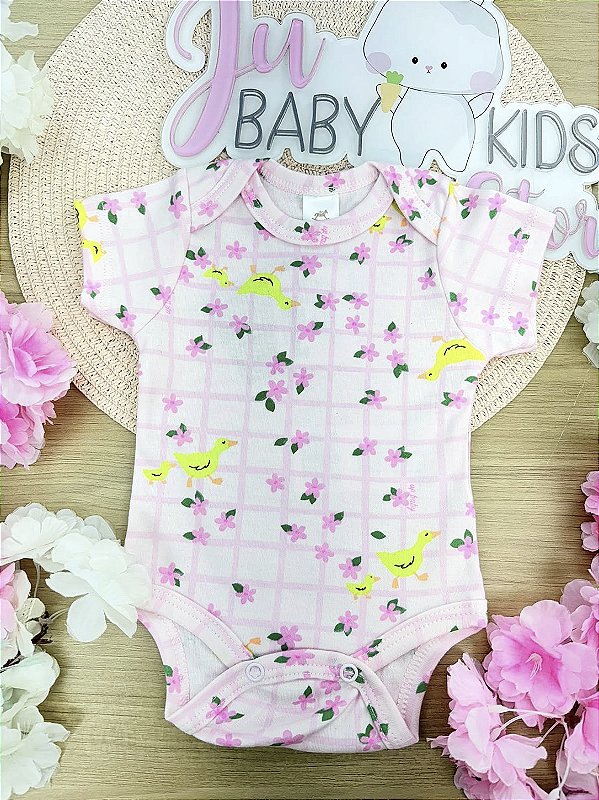 Body Manga Curta em Suedine Rosa Xadrez Up Baby