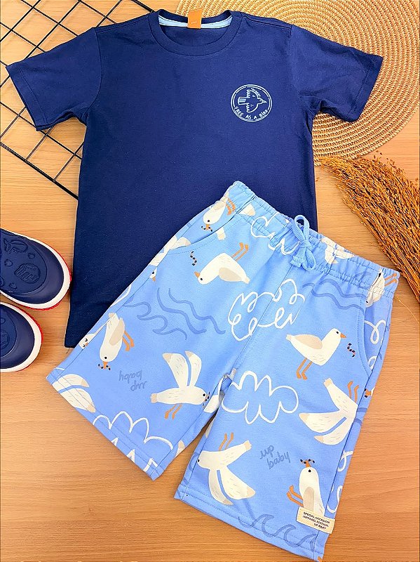 Conjunto Camiseta Malha e Bermuda em Moletom Up Baby
