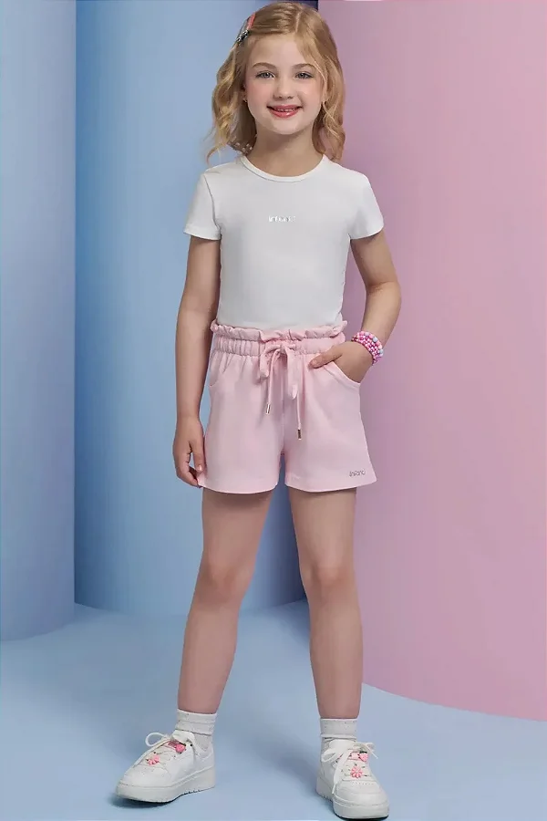 Shorts em Moletom sem Pelúcia Infanti Infantil Menina