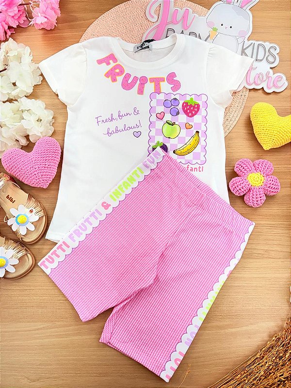 Conjunto de Blusa Alongada em Meia Malha e Bermuda Biker em Malha Power Infanti Infantil Menina