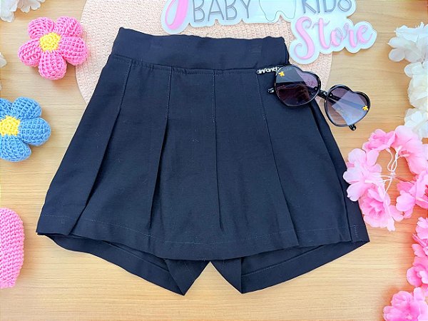 Short Saia em Alfaiataria Preto Infanti Infantil Menina