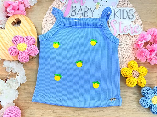 Regata Infantil Menina Azul com Patchs de Limão Momi
