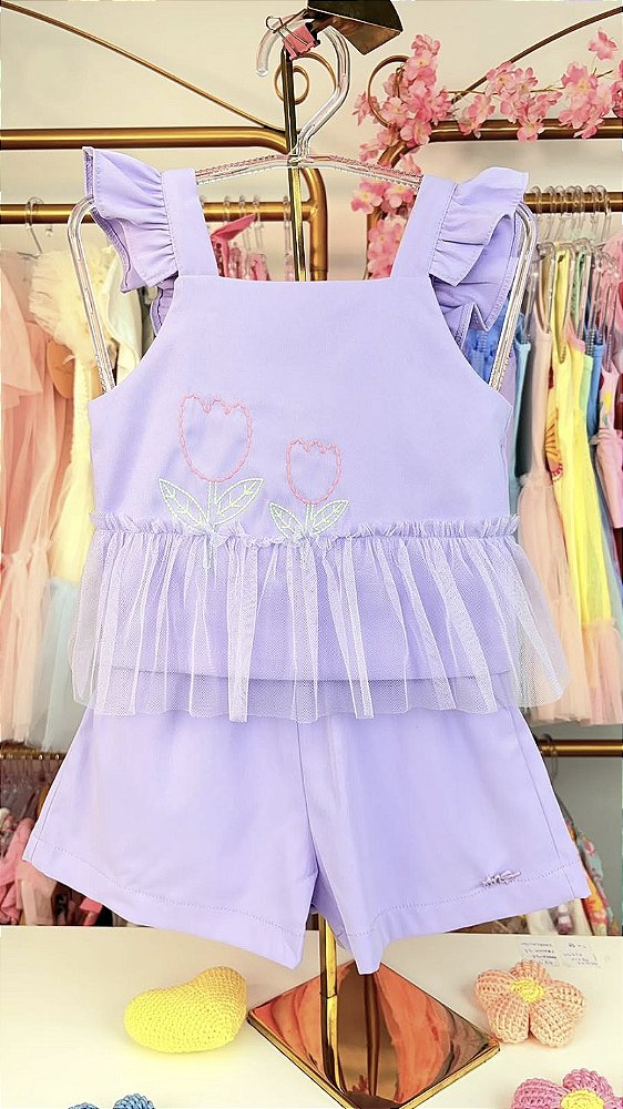 Conjunto Lilás Flores Mon Sucré