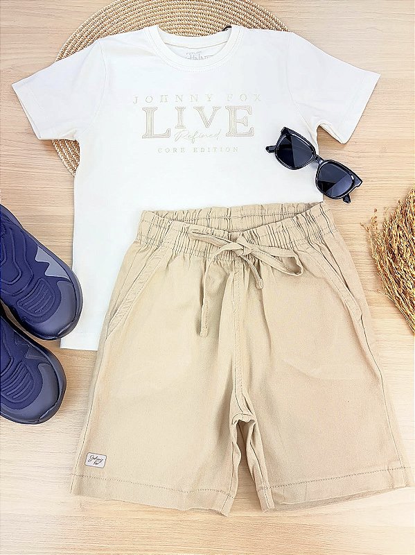 Conjunto de Camiseta em Meia Malha e Bermuda em Sarja Strech com Elastano Johnny Fox Teen Menino