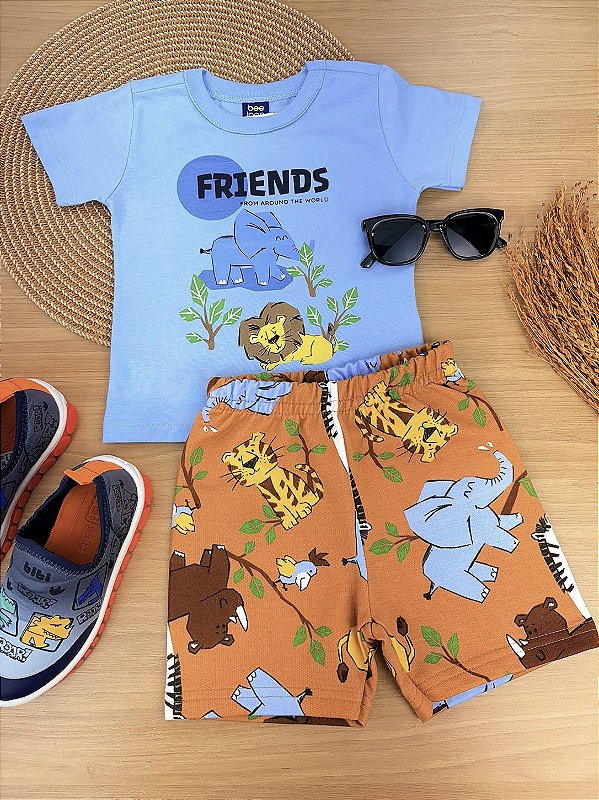 Conjunto Camiseta Malha e Bermuda Moletom Bee Loop
