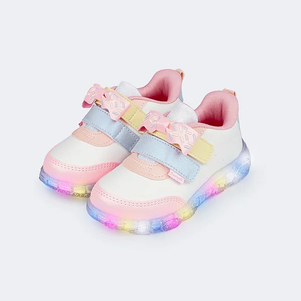 Tênis de Led Infantil Pampili Liz Docinhos Branco Colorido