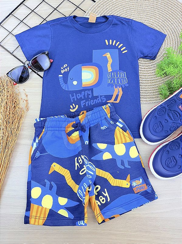 Conjunto Camiseta Malha e Bermuda em Moletom Up Baby