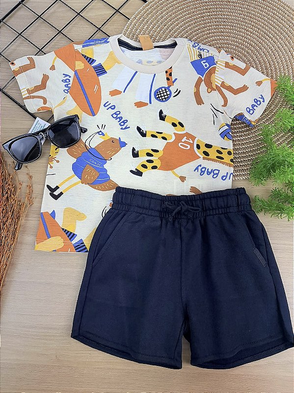 Conjunto Camiseta Malha e Bermuda em Moletom Sem Felpa Up Baby