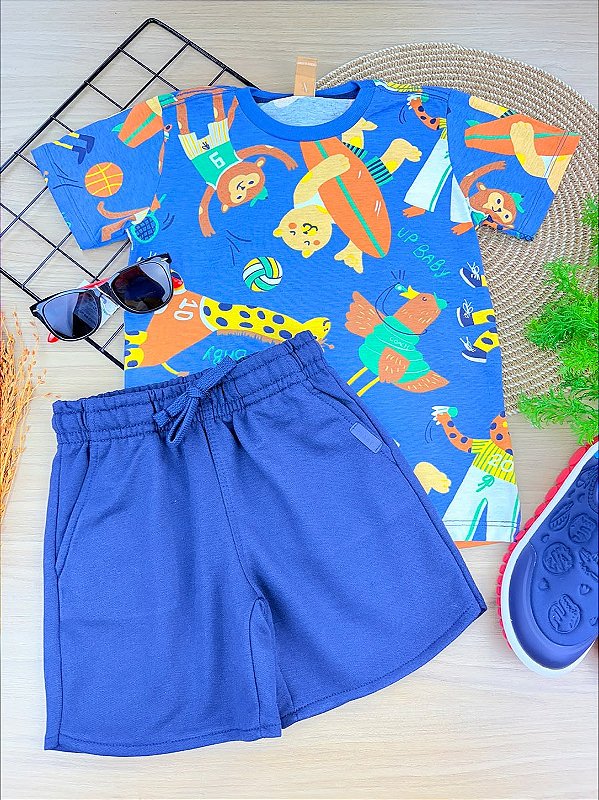 Conjunto Camiseta Malha e Bermuda em Moletom Sem Felpa Up Baby