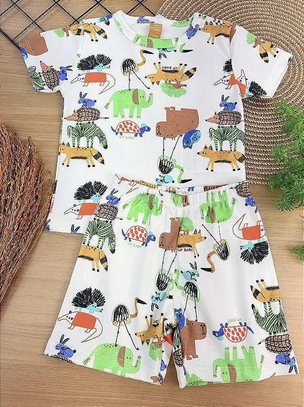 Pijama Camiseta e Bermuda em Suedine Animais Up Baby