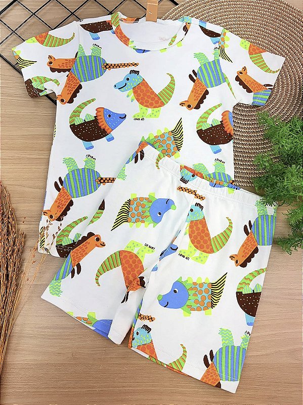 Pijama Camiseta e Bermuda em Suedine Dino Up Baby