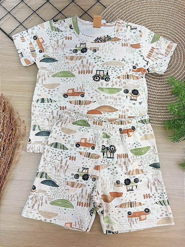 Pijama Camiseta e Bermuda em Suedine Fazendinha Up Baby