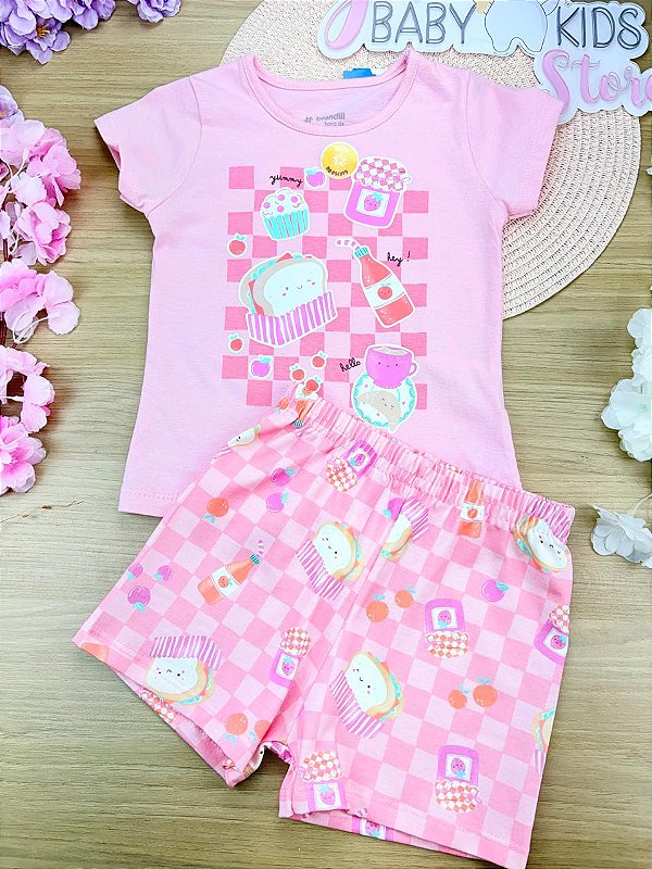 Pijama Blusa e Shorts Brandili Brilha no escuro
