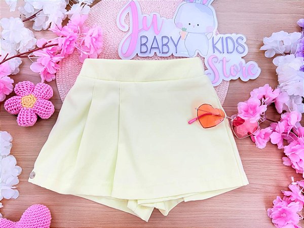 Short Saia Verão Amarelo Mon Sucré