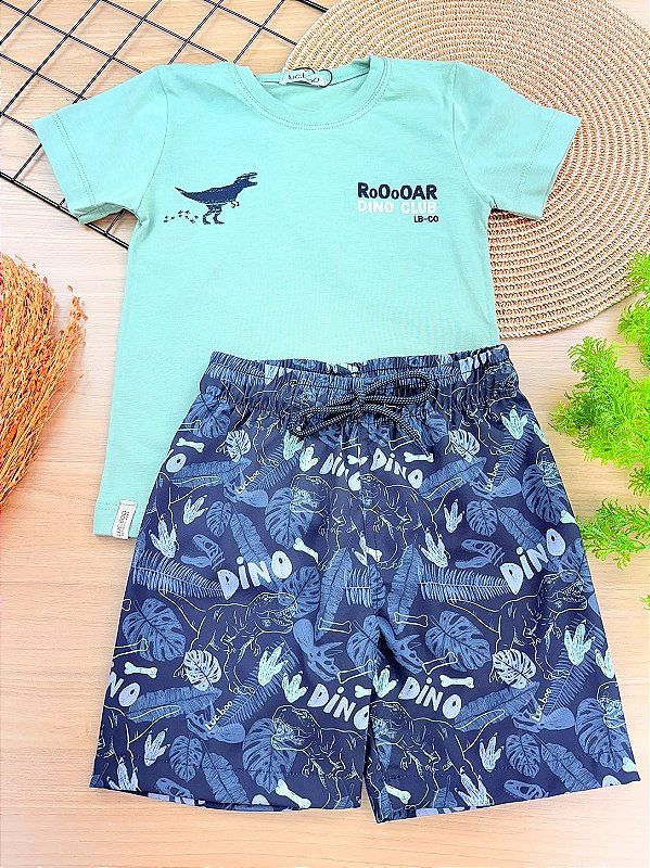 Conjunto de Camiseta em Meia Malha e Bermuda em Nylon Ergonomic com Elastano LucBoo Infantil Menino