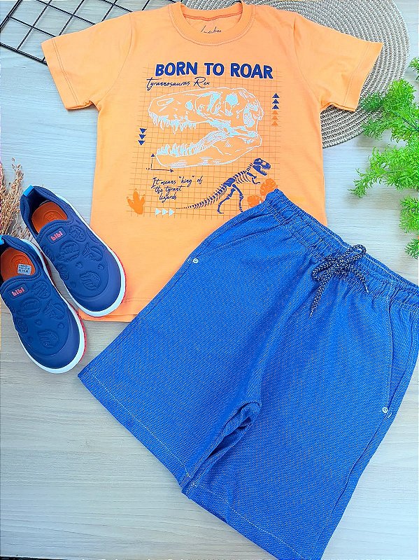 Conjunto de Camiseta em Meia Malha e Bermuda em Malha Denim com Elastano LucBoo Infantil Menino