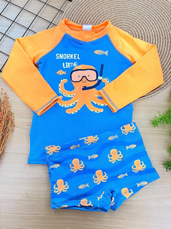Conjunto de Camiseta e Sunga em Malha UV Dry com Proteção UV50+ LucBoo Bebê Menino