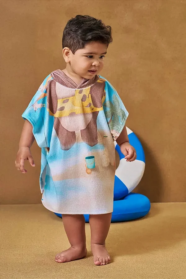 Toalha Poncho com Capuz em Plush Atoalhado LucBoo Bebê Menino