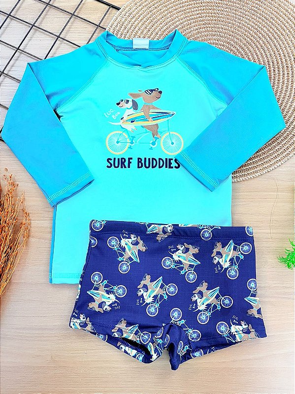 Conjunto de Camiseta e Sunga em Malha UV Dry com Proteção UV50+ LucBoo Bebê Menino