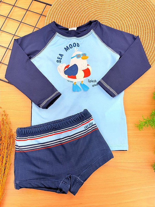 Conjunto de Camiseta e Sunga em Malha UV Dry com Proteção UV50+ LucBoo Bebê Menino
