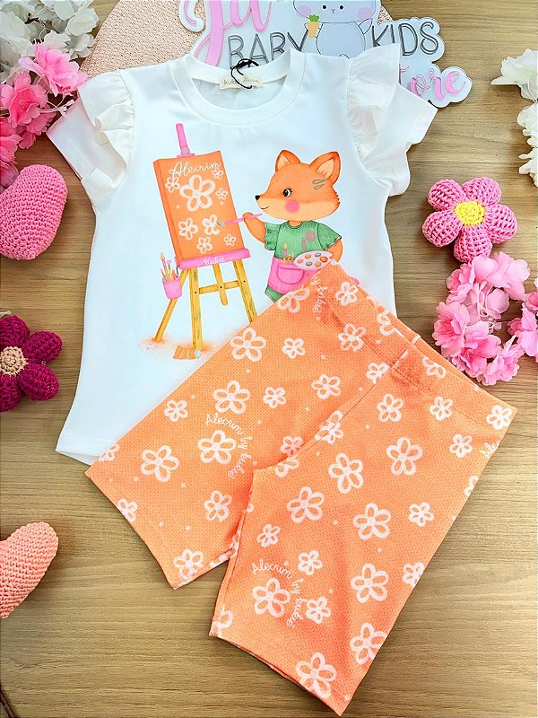 Conjunto de Blusa em Meia Malha e Bermuda Biker em Malha Power Kukiê Infantil Menina