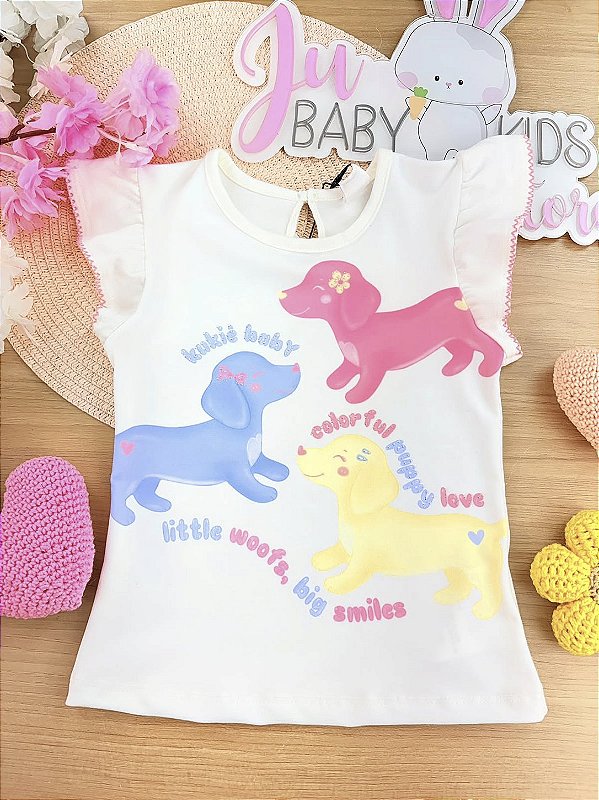 Blusa em Cotton Cachorrinho Kukiê Infantil Menina