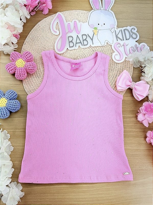 Regata Canelada com Brilhos e Glitter Rosa Cinti