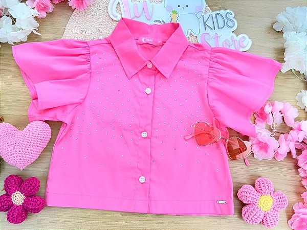Camisa Rosa com Strass Cinti