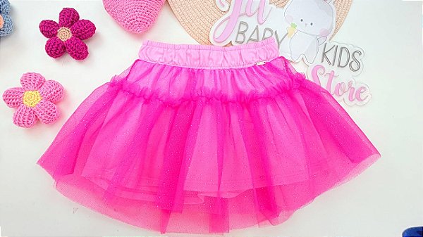 Saia Shorts em Tule Rosa Pink Cinti