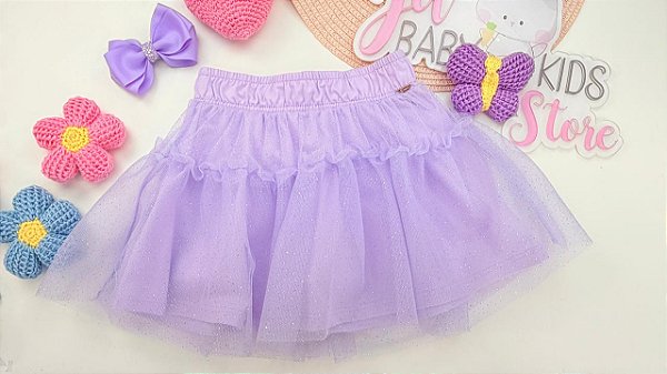 Saia Shorts em Tule Lilás Cinti