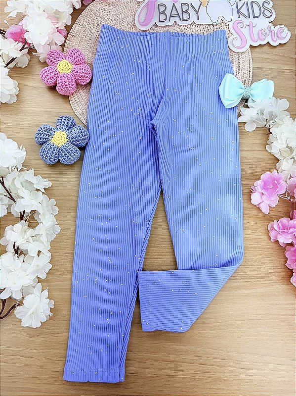 Legging Canelada com Brilhos e Glitter Azul Cinti