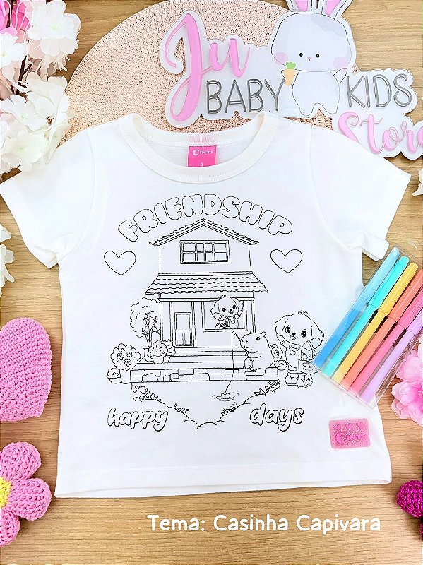 Blusa Capivara com Pack de Canetinhas para Pintar Cinti
