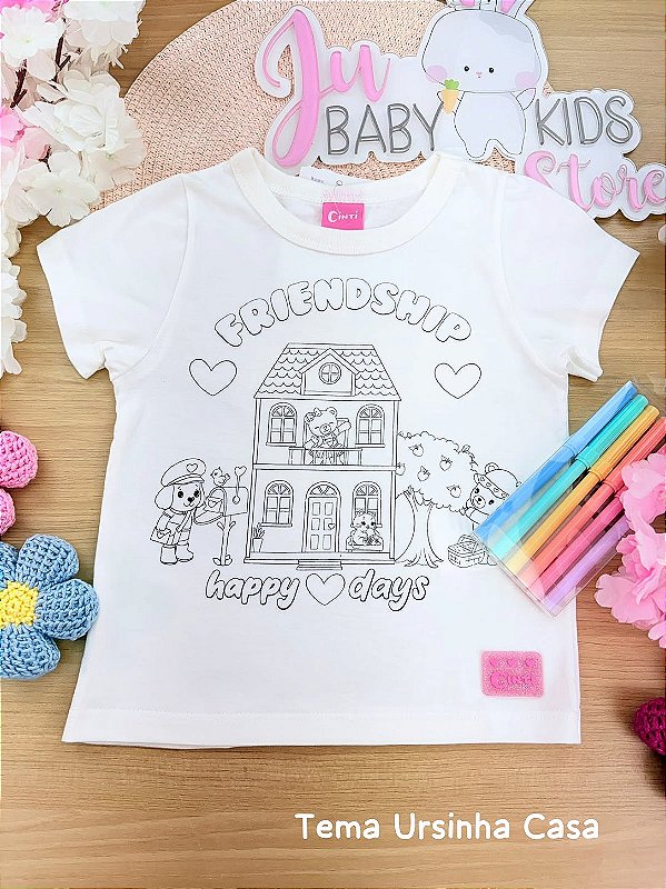 Blusa Ursinha com Pack de Canetinhas para Pintar Cinti