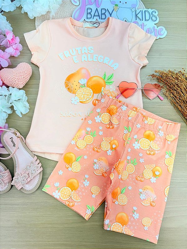 Conjunto de Blusa em Meia Malha com Biker em Malha Power Infanti Infantil Menina