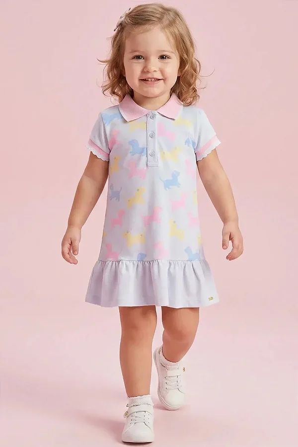 Vestido em Piquet com Elastano Kukiê Infantil Menina
