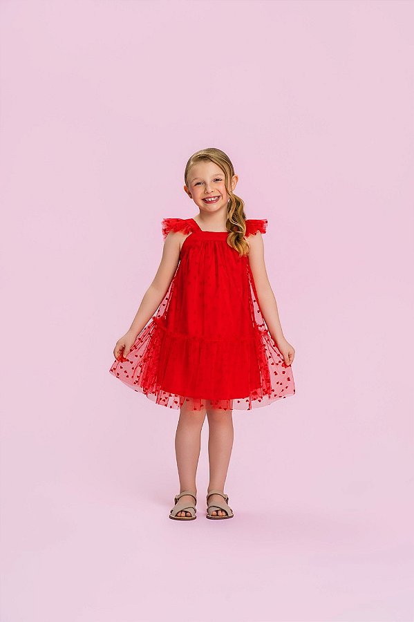 Vestido Vermelho Coração Natal Mon Sucré