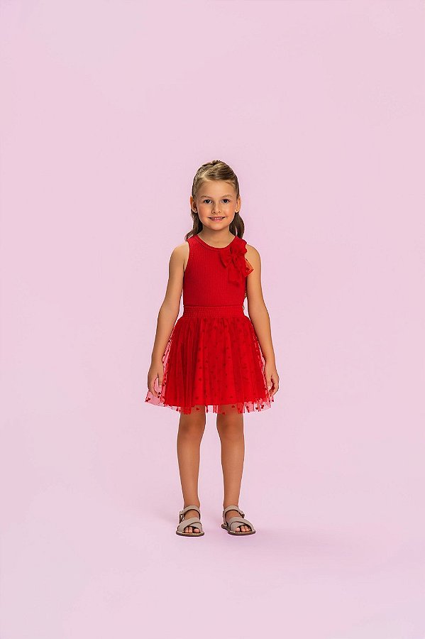 Conjunto Regata e Saia Tule Natal Vermelho Mon Sucré