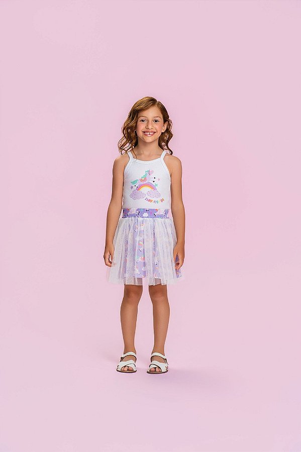 Conjunto Regata e Saia Tule Unicórnio Mon Sucré